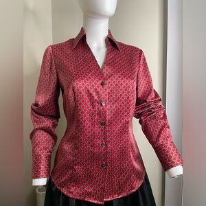 Ann Taylor Red and Black Geometric Button Down Shirt